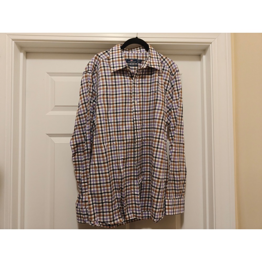 Vineyard Vines Mens Classic Fit Whale Shirt Purple Brown‎ Plaid 1W012342 Size L